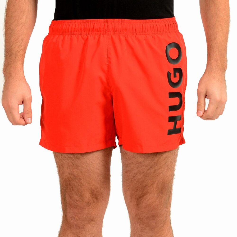 Hugo Boss Men's "ABAS" Red Logo Print Swim Board Shorts US S IT 48